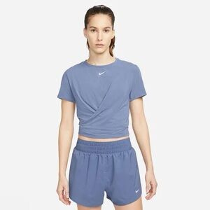 NWT Nike Women's Blue Dri-FIT One Luxe Twist Short Sleeve Top